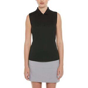 PGA TOUR Women's Airflux Quarter Zip Sleeveless Golf Polo Shirt Size M In Black